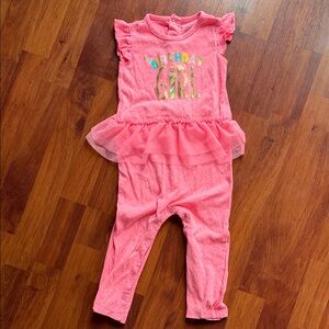 Pink Birthday Girl Romper Toddler 24 months Tutu polka dots gold party hat